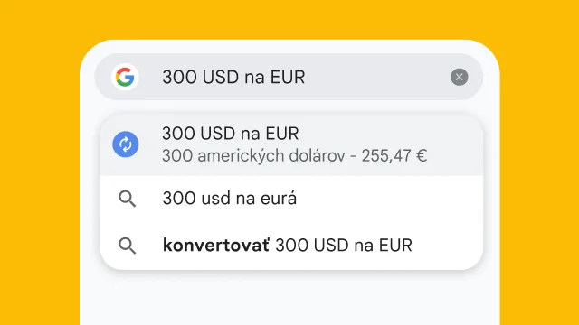 Používateľ zadal do panela s adresou Chromu „300 usd na eurá“ a okamžite sa vygenerovali výsledky.