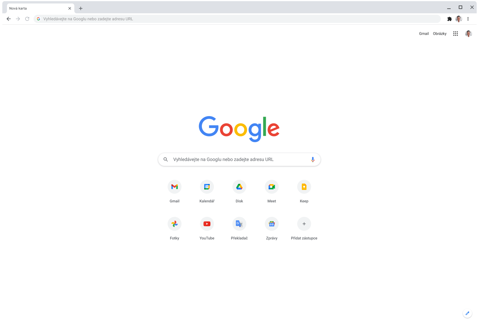 Okno prohlížeče Chrome s webem Google.com.