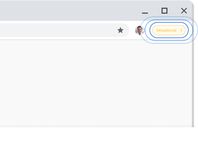 Výzva k aktualizaci v pravém horním rohu okna prohlížeče Chrome.