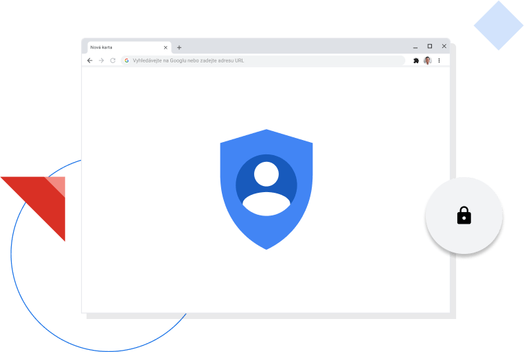 Okno prohlížeče Chrome s ikonou ochrany soukromí.