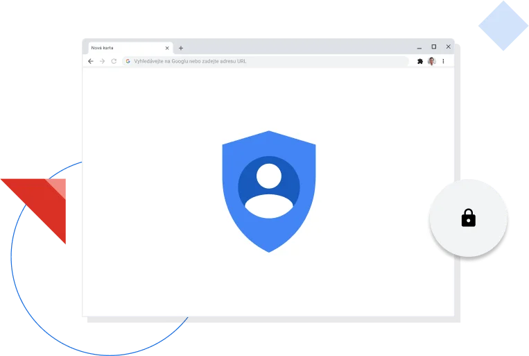Okno prohlížeče Chrome s ikonou ochrany soukromí.
