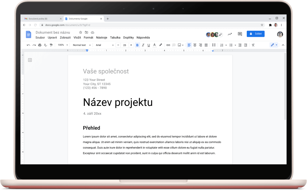 Dokumenty Google s otevřenou šablonou projektu.