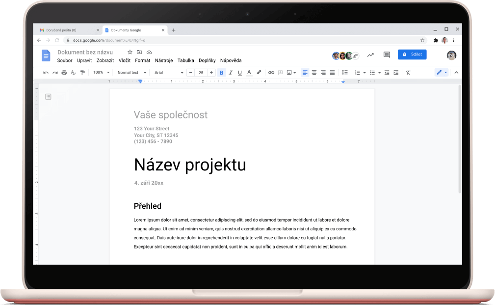 Dokumenty Google s otevřenou šablonou projektu.