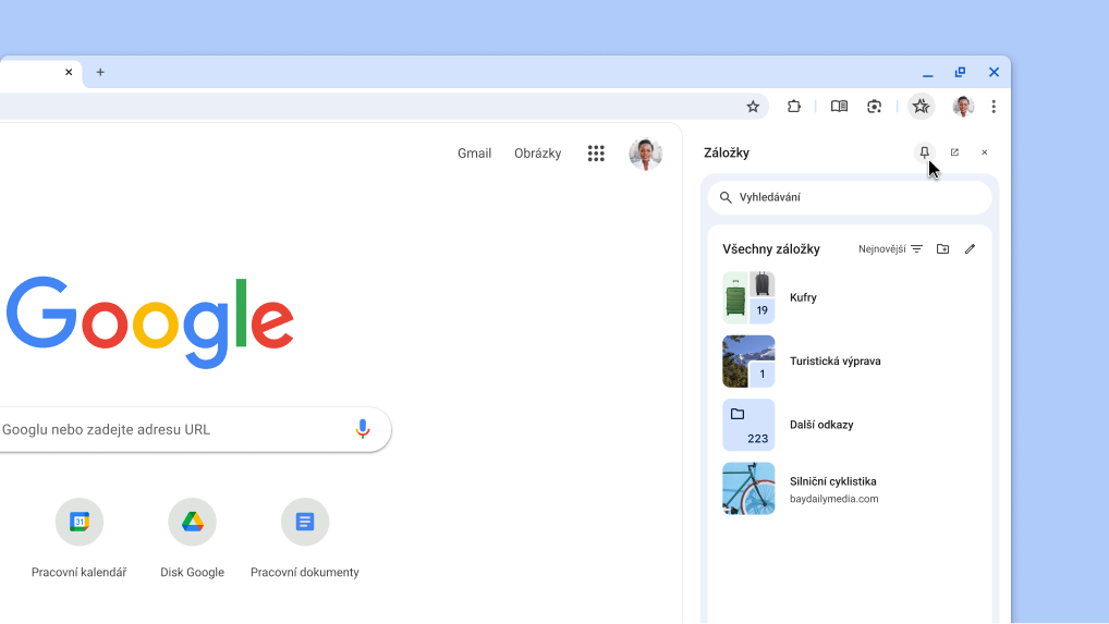 Připnutí bočního panelu Chrome na lištu