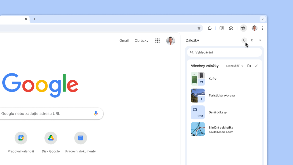 Připnutí bočního panelu Chrome na lištu