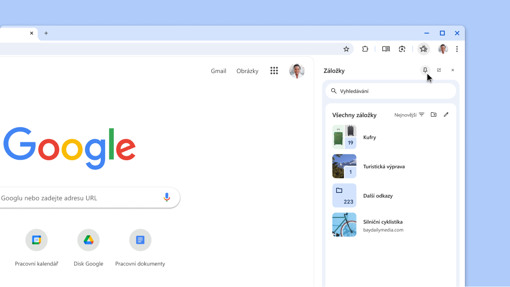 Připnutí bočního panelu Chrome na lištu