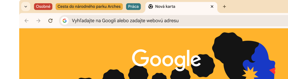 Používateľské rozhranie prehliadača Chrome poskytuje tri skupiny kariet.