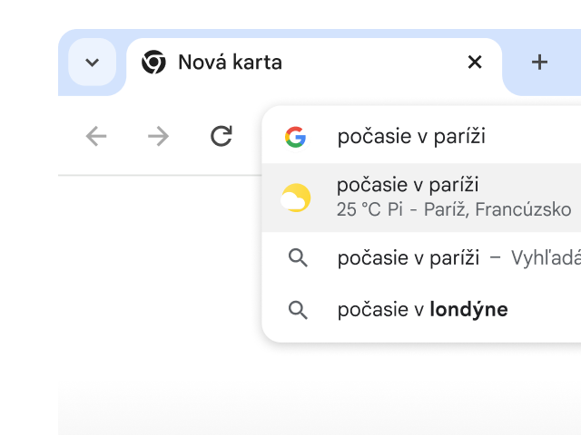 Používateľ zadal do panela s adresou Chromu „počasie v Paríži“ a okamžite sa vygenerovali výsledky.