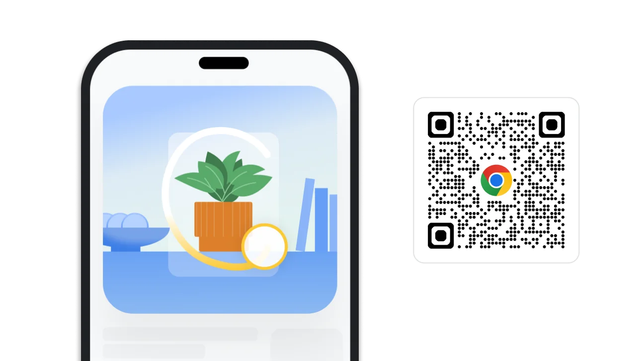 Obrázek vyhledávání zakreslením v Chromu. Vedle obrázku je QR kód, pomocí kterého lze stáhnout Chrome.