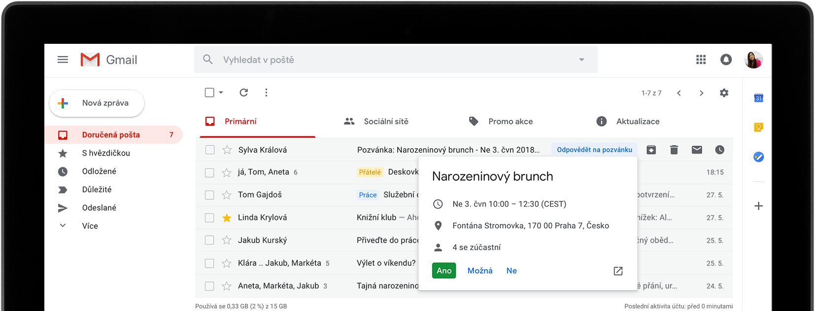 Provádějte různé akce přímo ze své doručené pošty